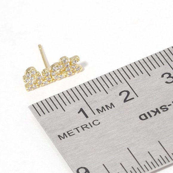 Gold Dipped CZ Embellished fXXk you Message Stud Earring - Picture 2 of 2